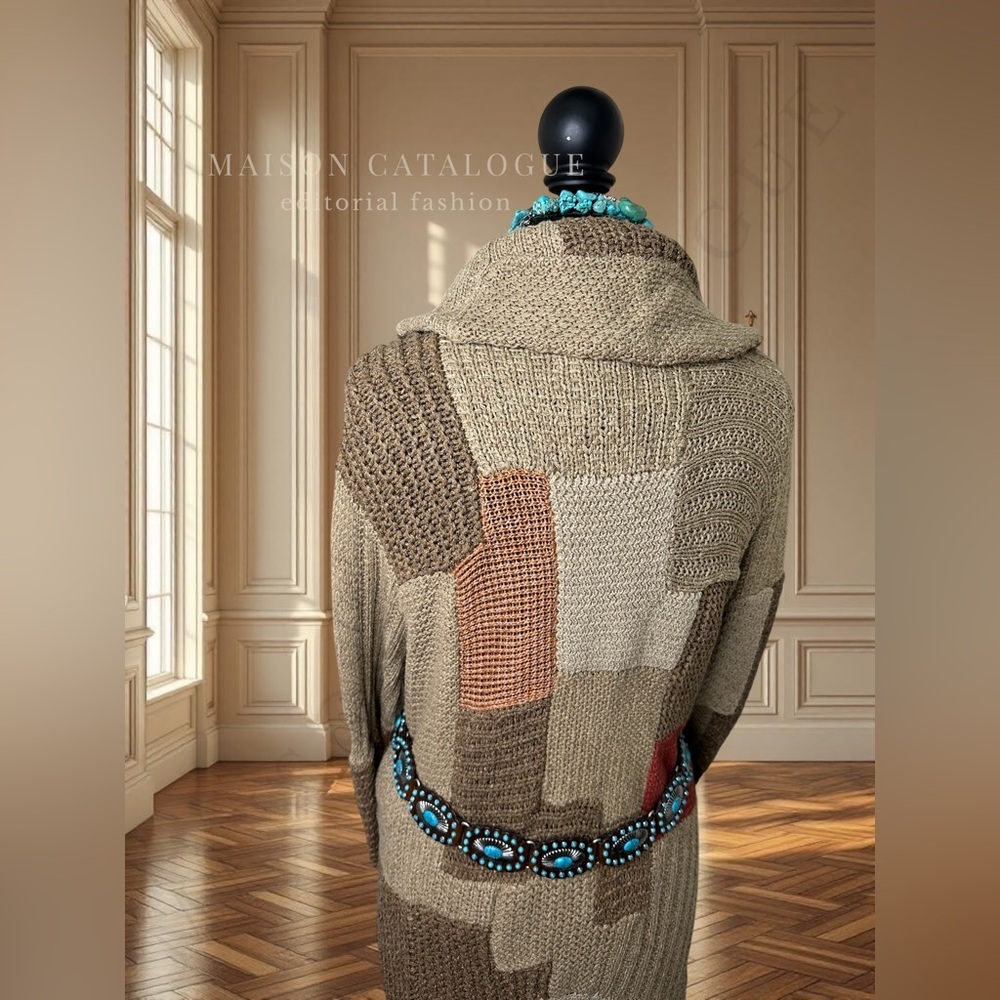 Ralph Lauren ‘02 Silk Linen Hand-knit Patchwork Belted Shawl Cardigan Sweater - Picture 10 of 16